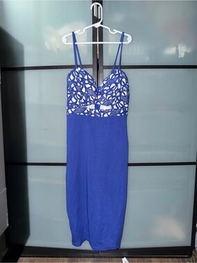 Blue Crochet Lace Spaghetti Strap Dress